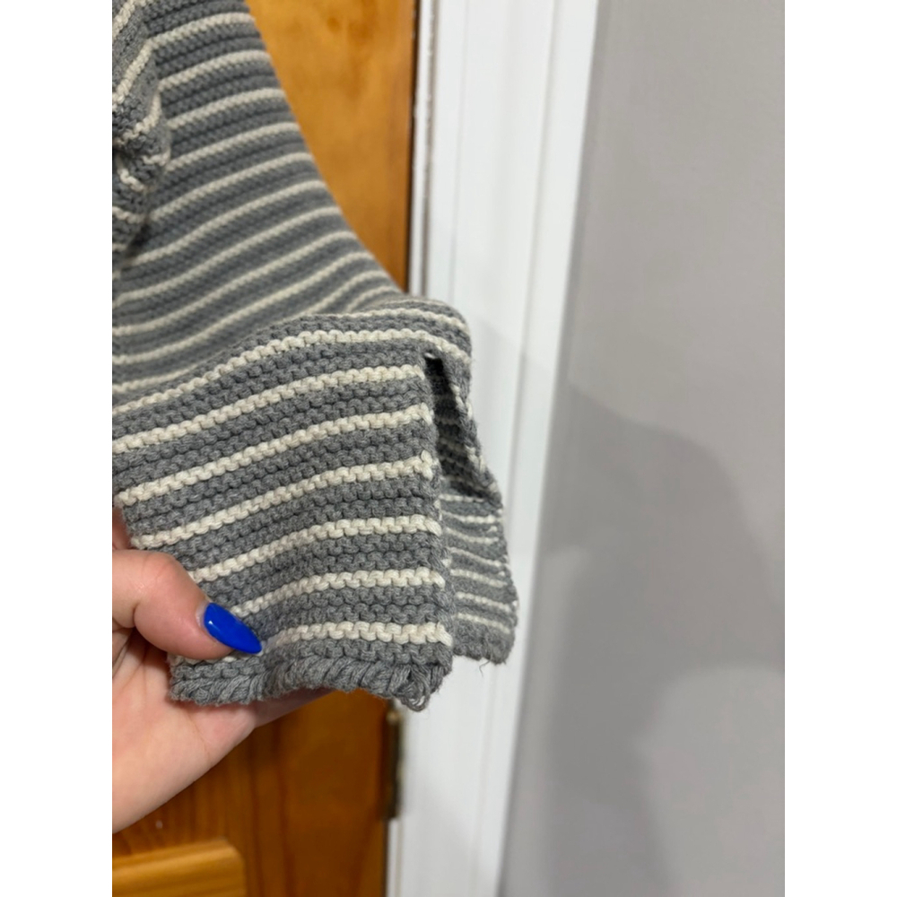 FRAME Striped Cotton Knit Sweater Gray Cream Women’s M Minimalist Chic - Picture 2 of 7